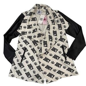 Juicy Couture Jacket Size Small Open Crown Jewel Black White Faux Leather NEW!